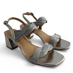 LifeStride Charnelle Block Heel Square Toe Slingback Silver Sandals, NWT! 10